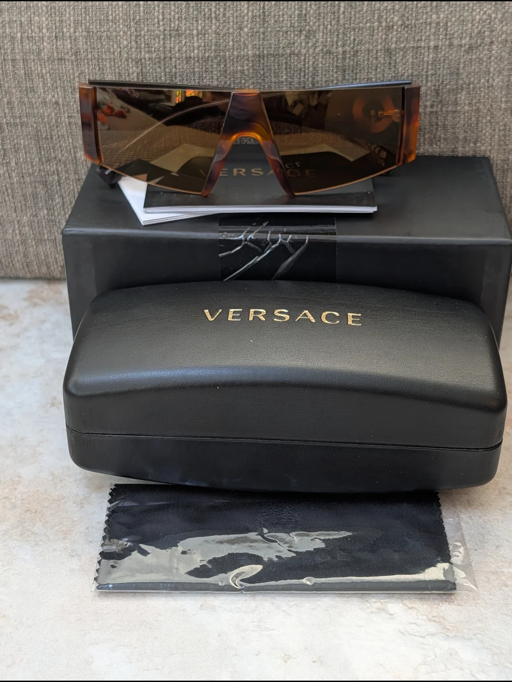 Versace VE4360 Shield Sunglasses in Tortoiseshell/Brown NIB